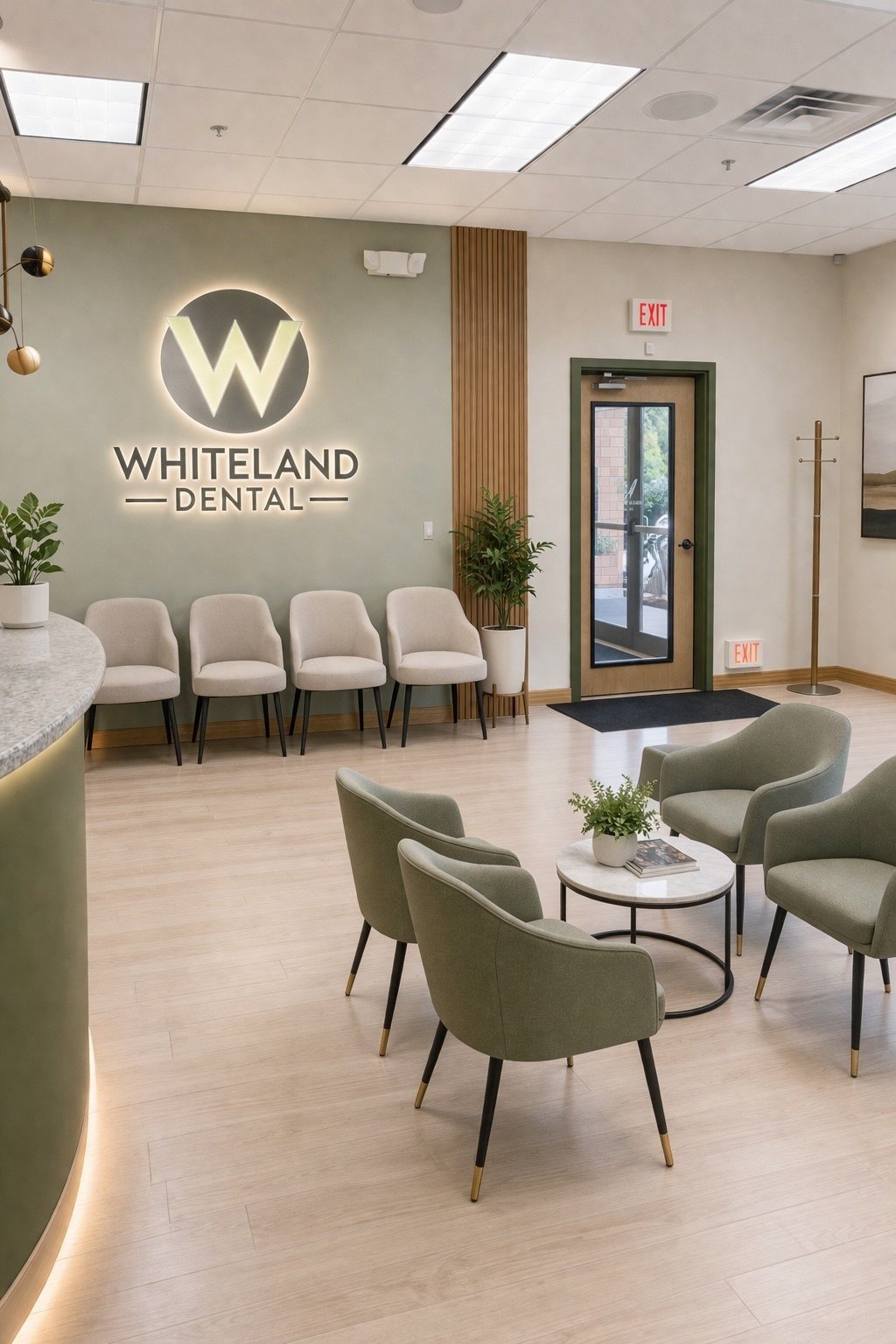 Comfortable reception and patient waiting lounge at Whiteland Dental, the best family and cosmetic dentist serving Exton, West Chester and Chester County, PA